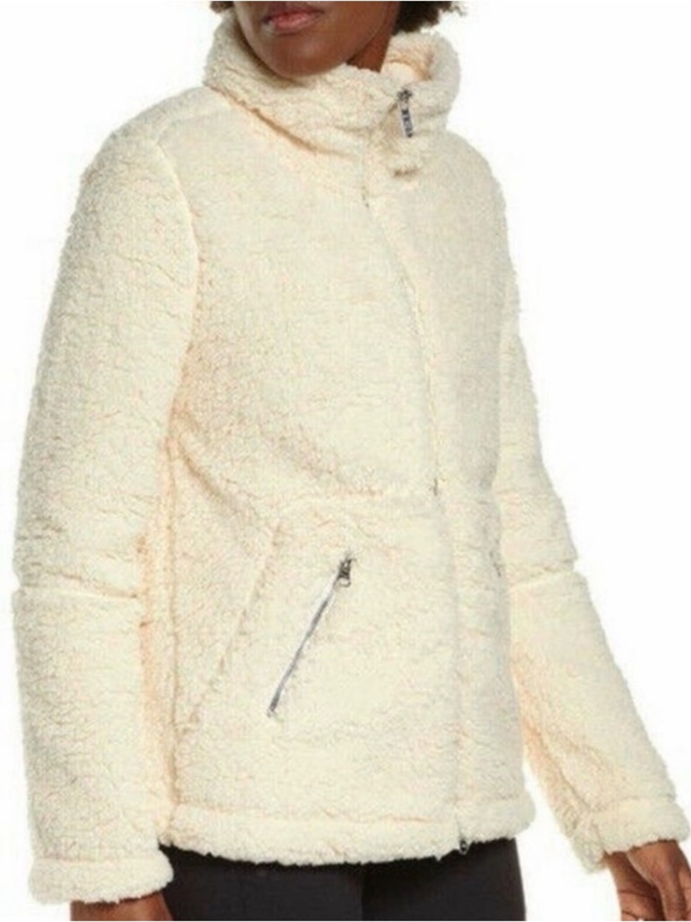 Funnel Neck Sherpa Ivory Dove Sadie Full Zip Lightweight Jacket Zella Medium EUC